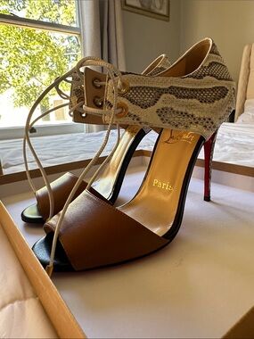 Christian Louboutin Brown Leather & Multi Colored Python Lace-Up Heels